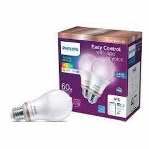 lot 58 image: Philips 2pk 8.8W Smart LED Wi-Fi and Bluetooth A19 Color