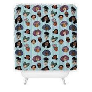 lot 118 image: Set of 2 society6 Black Hair Magic Shower Curtain Black Art by Dorcas Creates