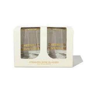 lot 233 image: Be Rooted 19 oz 2pk Glass Cheers To Adventure Wine Glasses