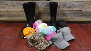 lot 228 image: Mixed Lot 8 Kids Adults Ball Caps & Pair of Womens Rain Boots Size 10