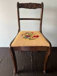 lot 18 image: Vintage Wooden Chair with Embroidered Seat
