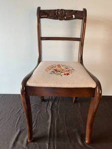 lot 19 image: Antique Wooden Chair with Embroidered Seat