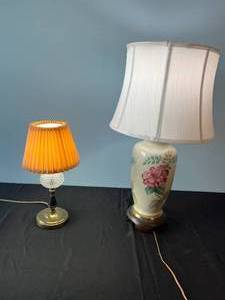 lot 20 image: Assorted Table Lamps - Floral Ceramic and Vintage CrystalBrass