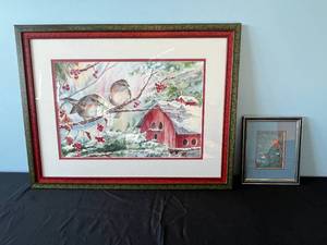 lot 29 image: Framed Artwork Set Winter Bird Scenes by S. M. Schuster and John Mayer