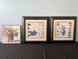lot 34 image: Lot of 3 Framed Floral Art Prints