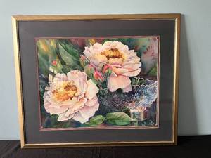 lot 36 image: Framed Floral Artwork by L.M. Schuster - 29 x 34