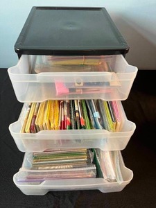 lot 44 image: Organized Collection of Assorted BiasBindingTrimming Tapes in Storage Drawers