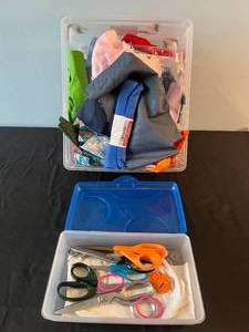 lot 46 image: Lot of Fabric Scraps and Assorted Scissors