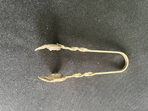lot 135 image: Sterling Silver Vintage Brass Sugar Tongs with Twisted Handle and Decorative Tips