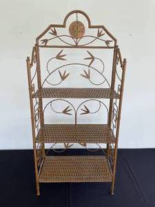 lot 73 image: Metal and Wicker Decorative Shelving Unit