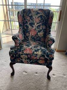 lot 75 image: Floral Upholstered Wingback Chair