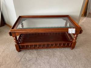 lot 77 image: Vintage Wooden Coffee Table with Glass Top and Lower Shelf