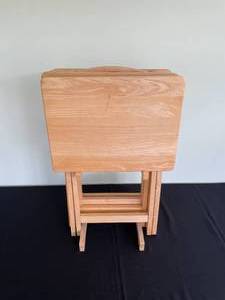 lot 79 image: Wooden Folding TV Tray Tables with Stand