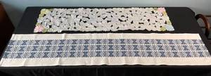 lot 154 image: Lot of 2 Table Runners - Floral Embroidered and Blue Geometric Pattern