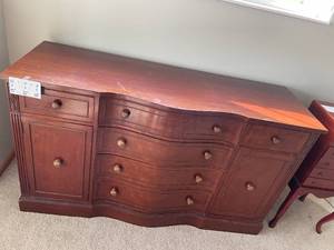 lot 157 image: Vintage Wooden Buffet with Decorative Carvings