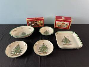 lot 175 image: Spode Christmas Tree Collection - Serving Dishes, Salad Servers, and Dipping Set