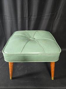 lot 4 image: Vintage Green Upholstered Footstool with Wooden Legs