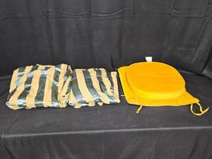lot 64 image: Vintage Seat Cushion and Striped Fabric Lot
