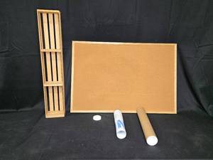 lot 100 image: Cork Board with Wooden Shelf and Poster Tubes