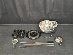 lot 130 image: Trudeau Hammered Stainless Steel Fondue Set