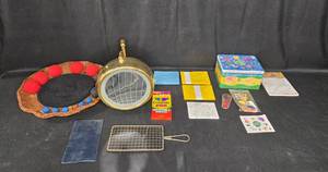 lot 153 image: Assorted Classroom Supplies and Vintage Magnifying Mirror