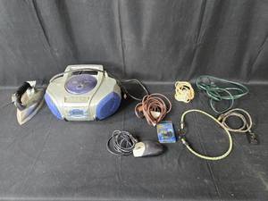 lot 191 image: Vintage Quilt, CD Player, and Miscellaneous Cables Bundle