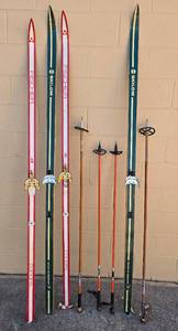 lot 200 image: Lot of 3 Pairs of Vintage Skis and Ski Poles