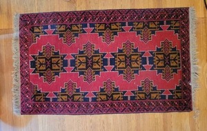 lot 41 image: Antique Caucasian Star Wool Hand Knotted Area Rug  60 x 35