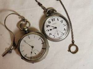 lot 25 image: Antique Silver Railroad Pocket Watches  Hirco and Illinois Springfield