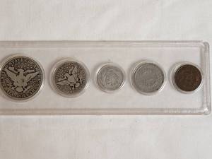 lot 169 image: Silver Coins 1908 Barber 50c, 1916 Barber 25c, 1910 Barber 10cPLUS 1911  Nickel and 1906 Indian Head 1c