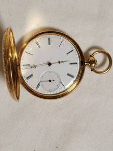 lot 22 image: Antique Swiss Bronelin Houriet 18K Gold Hunter Case Pocket Watch - 60 Grams