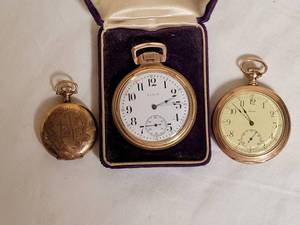 lot 23 image: Antique Railroad Omega and Elgin Pocket Watches with Empty Huntercase