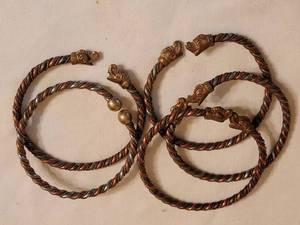 lot 84 image: Braided Copper Silver Brass Cuff Bangle Bracelets with Dragon Caps