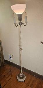 lot 221 image: Brass Torchiere Floor Lamp with Milk Glass Shade