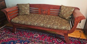 lot 6 image: Bohemian Wooden Framed Sofa