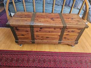 lot 102 image: Handsome Cedar Brass Strap Trunk