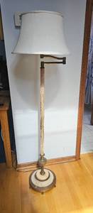 lot 103 image: Art Deco Swingarm Floor Lamp with Engraving & Milk Glass