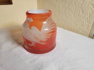 lot 93 image: Orange Rooster Art Glass Vase  Artist Signed Tom Wyer