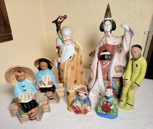 lot 282 image: Collection of Asian Figurines including Incense Burner and Vases
