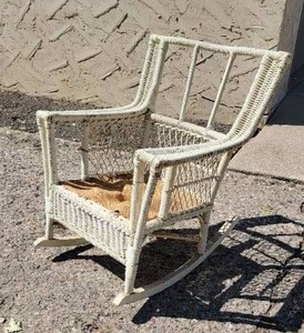 lot 240 image: Antique Bar Harbor White Wicker Rocking Chair, a