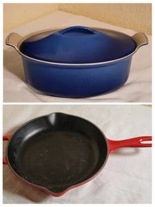 lot 206 image: Le Creuset Oval Lidded Roaster #28 and Skillet 10.25