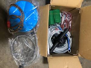 lot 22 image: VEVOR Zipline Kit for Kids and Adult 120 ft. Zip Line Kits Up to 500 lbs. Backyard Outdoor Quick Setup Zipline   Customer Returns See Pictures