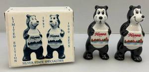 lot 1 image: 1997 Limited Edition Of 1,000 Hamms Beer Bear Salt & Pepper Shakers In Original Box (NIB)
