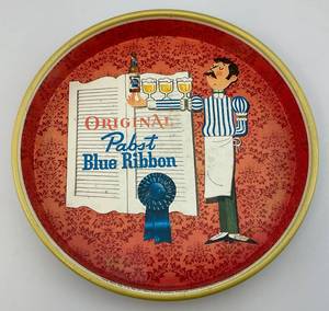 lot 8 image: Vintage Metal Pabst Blue Ribbon Beer Serving Tray 12