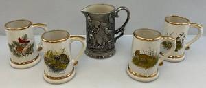 lot 64 image: 1980 JIM BEAM 10th Annual Convention Embossed Wildlife Picther With Four Lockhardt Wildlife Printed Mugs