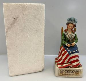 lot 84 image: Vintage Lionstone Distilleries Betsy Ross Decanter In Original Styrofoam (NIB)
