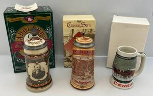lot 143 image: Misc. Budweiser Collector Steins (NIB) 1 Open Box Item