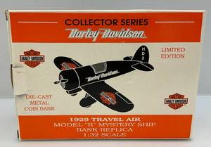 lot 190 image: Harley-Davidson Limited Edition 132 Diecast  1929 Travel Air Model R Mystery Ship Bank Replica (NIB)