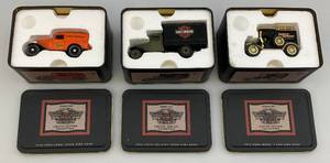 lot 196 image: Misc. Harley-Davidson Limited Edition  Miniature Diecast Automobile Banks In Tin (NIB)