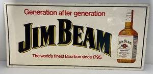 lot 200 image: Vintage 21 x 44 Metal Jim Beam Advertisement Sign